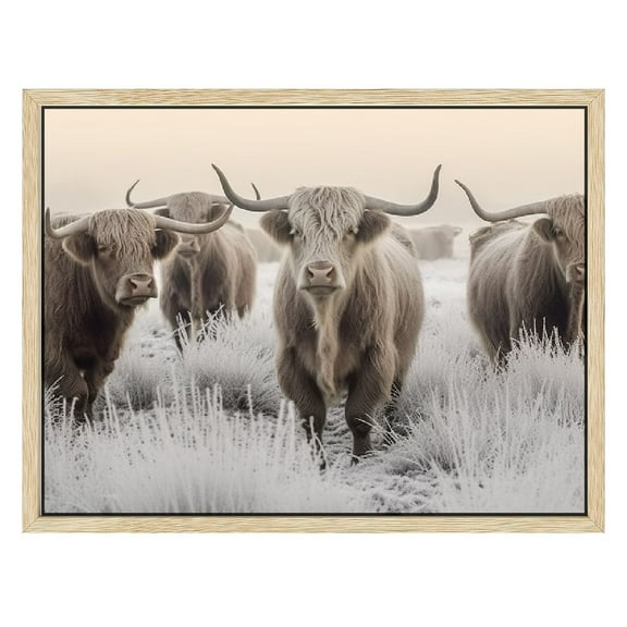 JRXY  Sylvie Herd of Highland Cows Color Framed Canvas Wall Art Decorative Farmhouse Art for Wall 16x12in