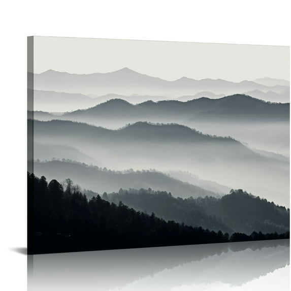 JRXY Sylvie Misty Mountains Black and White Framed Canvas Wall Art Natural, Scenic Mountain Wall Art Decor 20x16in