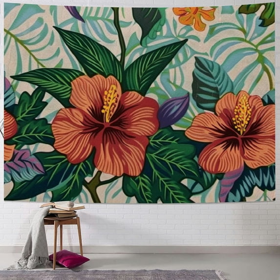 JRXY Tapestry Hawaiian Flower Tropical Leaves and Flowers Decorative Wall Hanging Painting