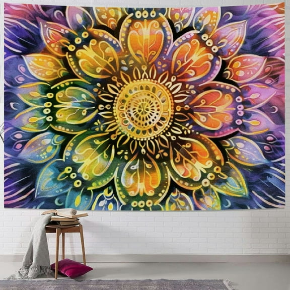 JRXY  Tapestry Wall Hanging Hippie Mandala Bohemian Hippy Medallion Psychedelic Ombre Design Indian Tapestries Bedspread Multicolor Tie Dye Painting