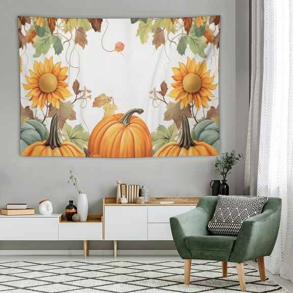 JRXY Tapestry Wall Hanging Thanksgiving Pumpkin Sunflower Eucalyptus Leaves Fall Farm Watercolor Art for Bedroom Living Room Dorm Holiday Party Wall Decor 60X40 Inch 60x40in