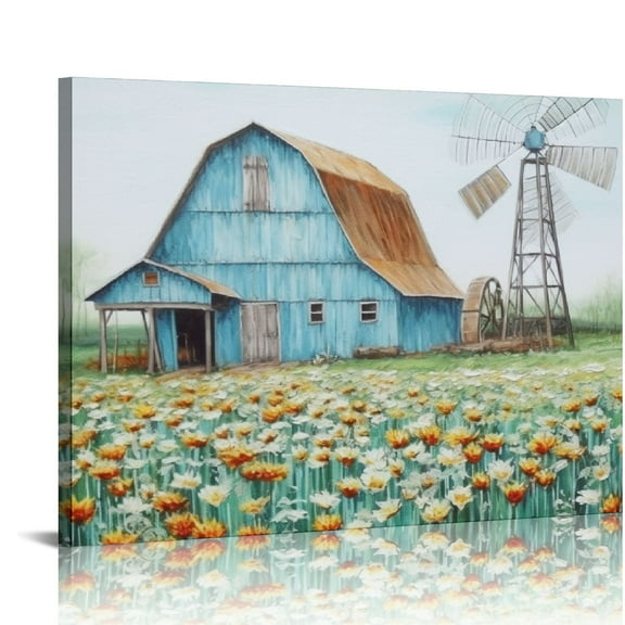 JRXY Teal Barn Canvas Wall Art Rustic Barn Bathroom Decor Poster Print Modern Home Office Decorative Art 20x16in
