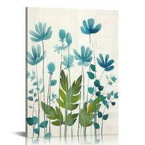 JRXY  Teal Bathroom Decor Wall Art Turquoise Pictures for Farmhouse Living Room Bedroom Wall Decor, Blue Grey Flower Canvas Prints 12x16 in