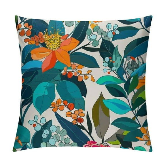 JRXY Teal Coral Floral Pillow Covers Turquoise Green Leaves Orange Flower Couch Pillow Cases Blue Red Aqua Cushion Case Farmhouse Home Decor For Bed Sofa Couch Living Room White