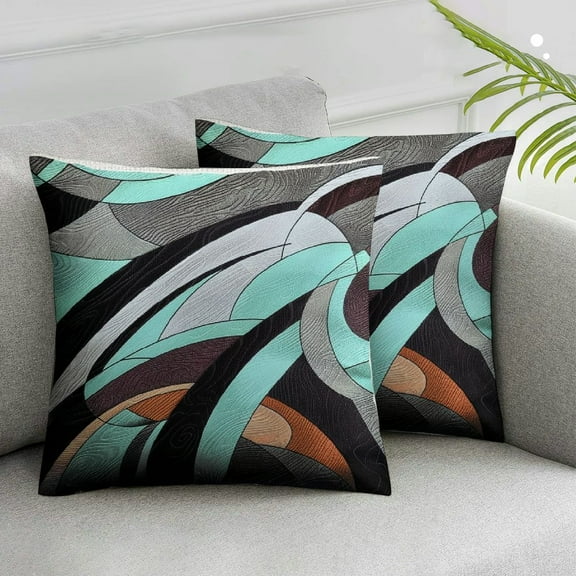 JRXY Teal Grey Black Stripes Throw Pillow Covers Kids Geometric Pillow Covers Home Decor Set for Teens Geometry Abstract Art Square Cushion Covers Set of 2 Modern Striped Art White