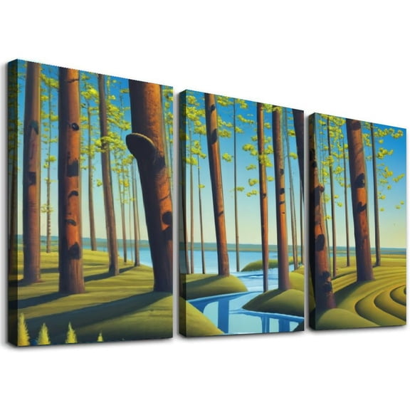 JRXY Teal Trees Forest Wall Art Black and White Lake Nature Landscape Picture Prints on Canvas Paintings for Bedroom Bathroom Decor Framed Ready to Hang 12x16x3pcs
