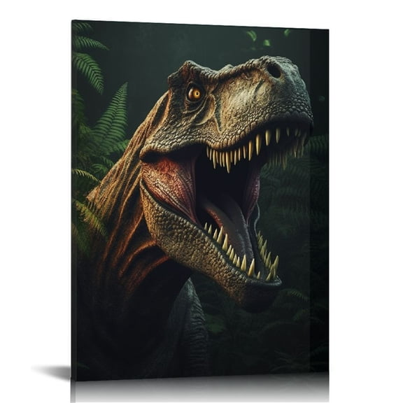JRXY  Terrifying Tyrannosaurus-Rex Dinosaur Canvas Wall Art Contemporary Simple Life Canvas Painting Pictures for Home Bedroom Decor for Living Room Bathroom Decor  12x16 in