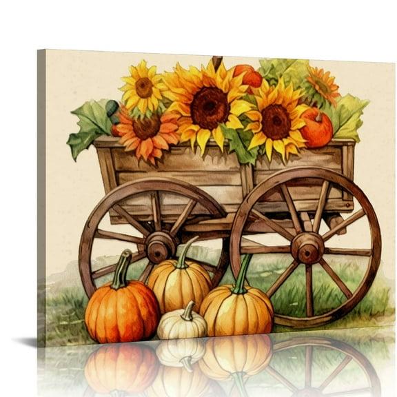 JRXY Thanksgiving Large Canvas Wall Art Farmhouse Sunflower Pumpkin Fall Retro Prints Pictures Painting Set Framed Home Decor 20x16in