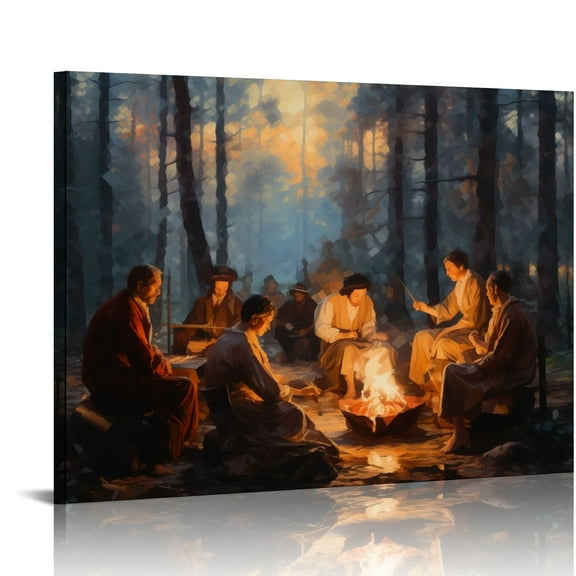 JRXY The First Thanksgiving by Jean Leon Gerome Ferris Canvas Print Wall Art Famous Painting Reproduction for Home Office Decor 20x16in