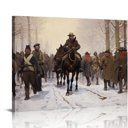 JRXY -The March to Valley Forge George Washington and the Veterans of his Army Oil Painting Reproduction Giclee Wall Art Canvas Prints - Framed 16x12in