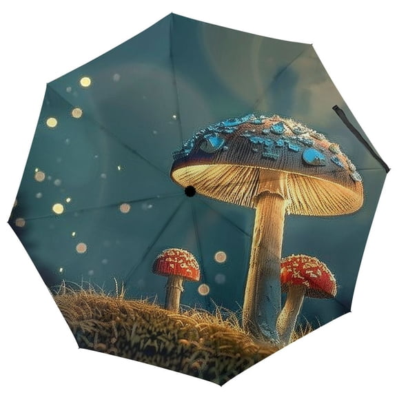 JRXY Three-Fold Travel Umbrella Automatic Open Close Green Field Full Moon PG Fabric for Rain and Sun Automatic