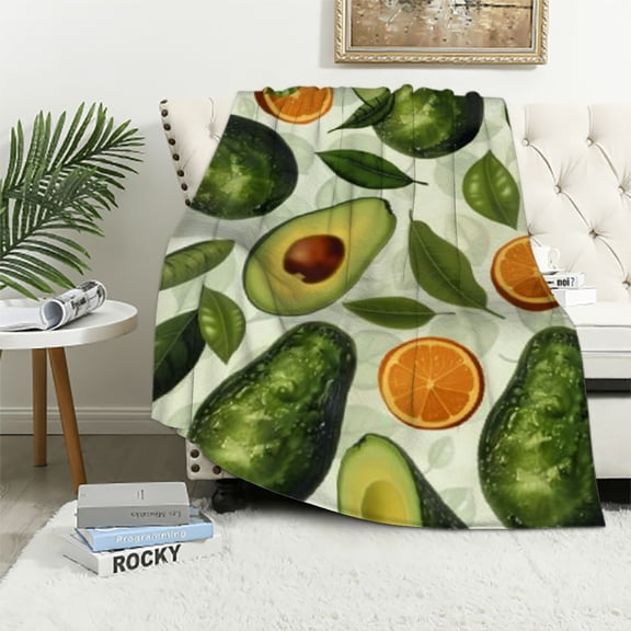 JRXY Throw Blankets Green Avocado Fruits Pattern Blankets Thin Lightweight Blanket White