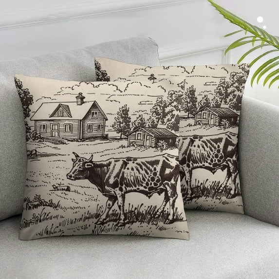 JRXY Throw Pillow Cover Cow Rustic Farm Animal Village Landscape House Countryside Nature Rectangular Throw Pillow Covers for Couch Sofa Home Decor 2 pcs White