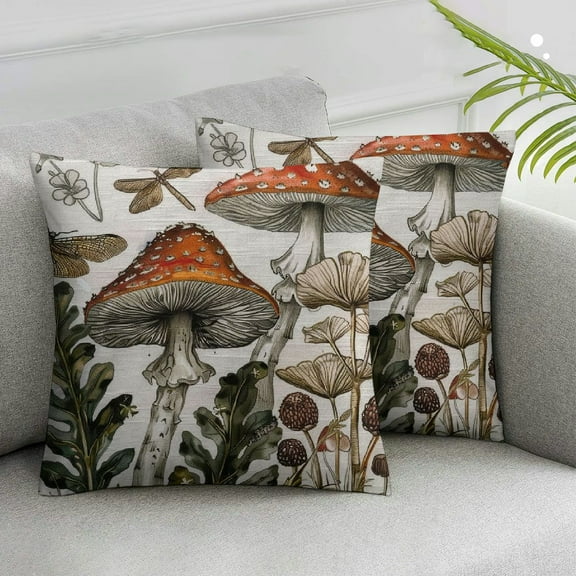 JRXY Throw Pillow Cover Decorative Bedroom Living Room Cute Forest Witch Magic Mushroom Forager Fern Rectanglar Cushion Case for Bed Sofa Couch 2pcs White