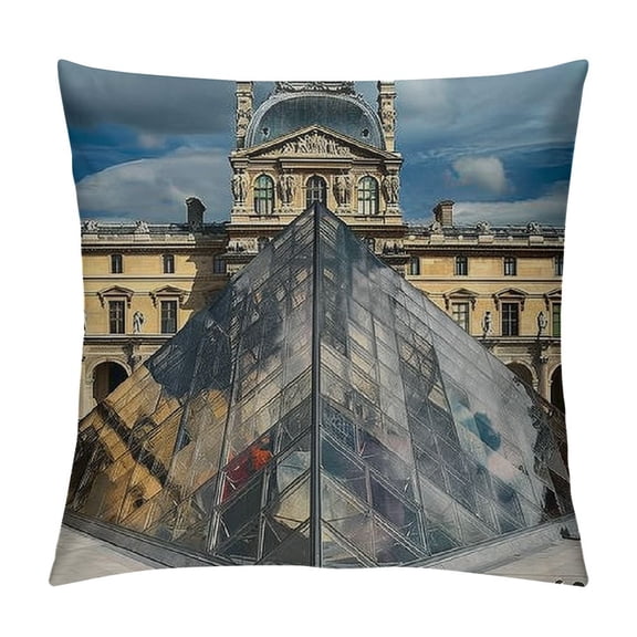 JRXY Throw Pillow Cover Paris Louvre Pyramid Architecture Museum White