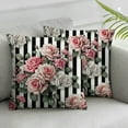 thumbnail image 1 of JRXY Throw Pillow Covers Colorful Floral Peony and Roses Black and White Stripes Flowered Pink Abstract Decorative Pillow Case Home Decor Square Pillowcase,2 pcs White, 1 of 6