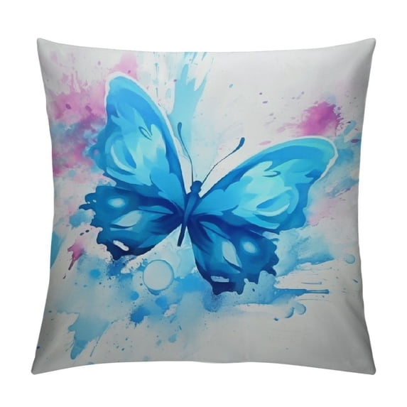 JRXY Throw Pillow Covers Decorative Cushion Case, Art Decor Watercolor Blue Splash Ink Butterfly and Flower Pillow Covers for Living Room Bedroom Decor,Square Couch/Sofa/Bed Pillow Cases White
