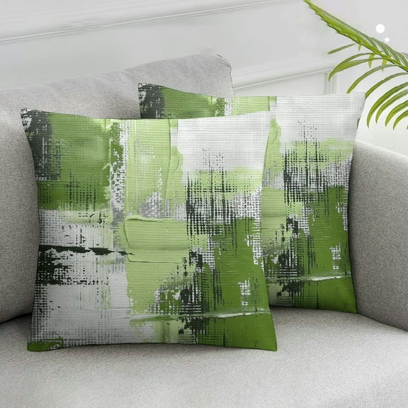 JRXY Throw Pillow Covers Geometric Abstract Oil Painting Style Sage Green Pillowcase Burlap Decorative Square Cushion Case with Zipper Soft Warm Pillow Cover for Couch Bed,Set of 2 White