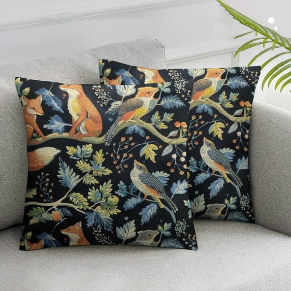 JRXY Throw Pillow Covers Owl Fox Forest Animals Hedgehog Leaves Pattern Square Pillowcase for Home Decor Sofa Car Bedroom Pillow case,Set of 2 White