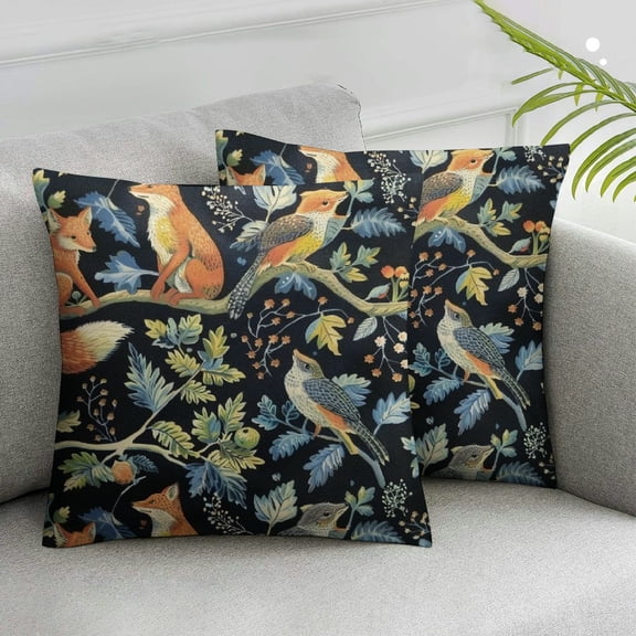 JRXY Throw Pillow Covers Owl Fox Forest Animals Hedgehog Leaves Pattern Square Pillowcase for Home Decor Sofa Car Bedroom Pillow case,Set of 2 White