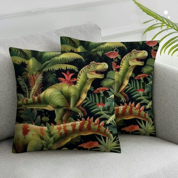 JRXY Throw Pillow Covers,Pillowcases,Pillow Cases,Ancient Jungle Dinosaur, 2-Pc White