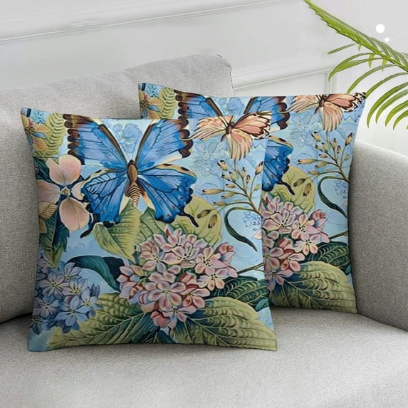 JRXY Throw Pillow Covers Spring Summer Pillow Covers Flower Butterfly Farmhouse Outdoor Decorative Cushion Case for Sofa Couch Living Room,2 Pcs White