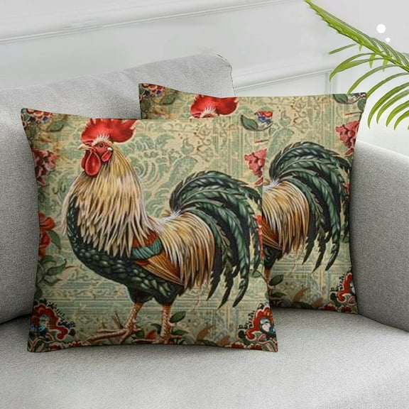 JRXY Throw Pillow Covers Vintage Farmhouse Rooster Decorative Throw Pillow Case Cushion Cover Watercolor Chicken Pillowcase Home Office 2 pcs White