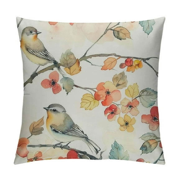 JRXY Throw Pillow Covers Waterproof Pillow Cushion Cases,Fall Branch Bird Plants Leaves Flowers Pillowcases Decorative Outdoor Pillow Cover for Sofa Couch Bedroom White