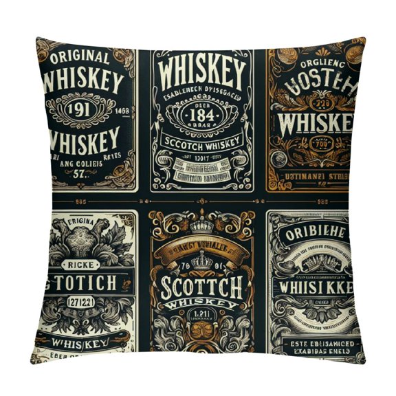 JRXY Throw Pillow Covers Whiskey Vintage Border Western Frame Retro Font Antique Beer Banner Sign Victorian Baroque for Living Room Bedroom Sofa White