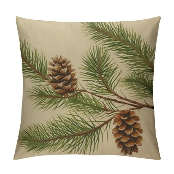 JRXY Throw Pillows Cover Macro Evergreen Branch Christmas Tree Pine Cones Holidays Nature Fir Winter Xmas Celebration December Cushion Case for Fall Home Decor 18x18in
