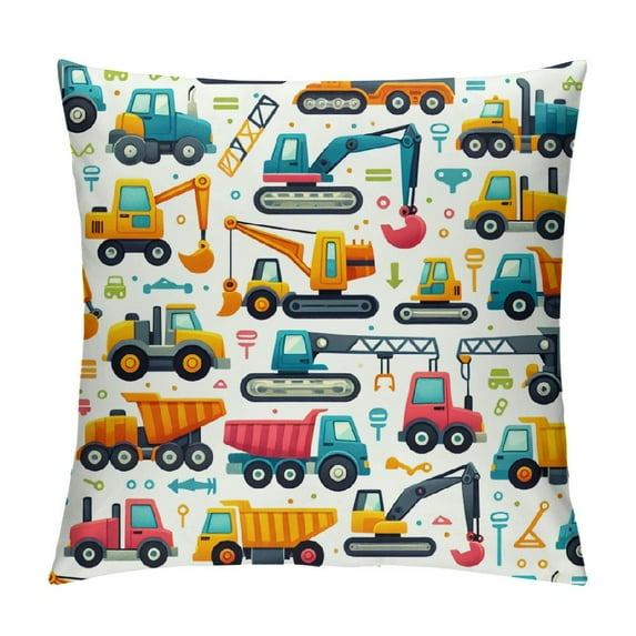 JRXY Toddler Pillowcase - Pillows - Soft, Durable & Breathable (Construction Trucks) White