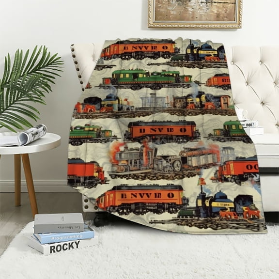 JRXY Train Truck Blanket Throw Blankets for Kids Toddler Boys Adults Gifts Soft Warm Cozy Funny Flannel Blankets for Bedding Decor Bed Bedroom  White
