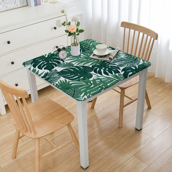 JRXY Tropical Artistic Vintage Green Palm Leaf Decorative Square Fitted Tablecloth 100% Polyester Fiber 46"*46