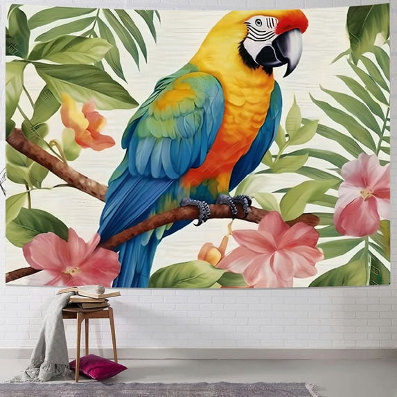JRXY Tropical Birds Parrots Flowers Leaves Tapestry Home Decor Wall Hanging 50x40inch