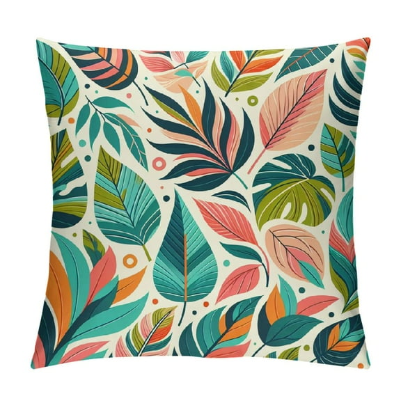 JRXY Tropical Pillow Covers Summer Hawaiian Style Coral Orange Aqua Blue Green Leaf Print Decorative Throw Pillows Outdoor Modern Decorations Pillow Cases for Couch Sofa Bed Decor White