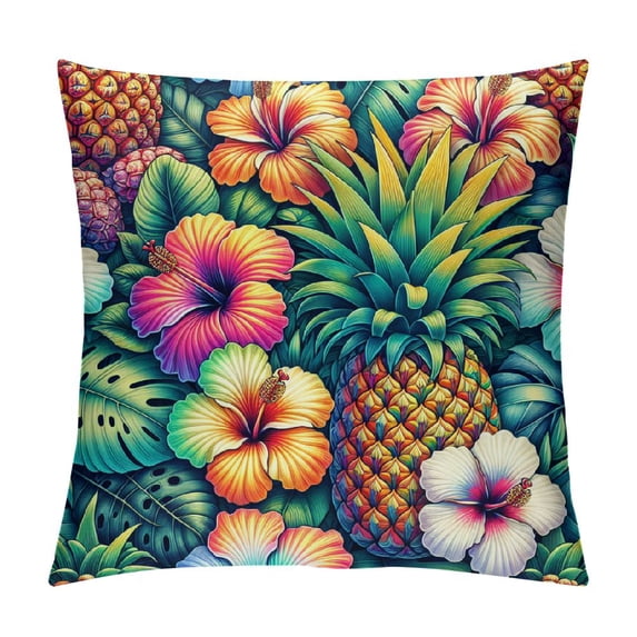 JRXY Tropical Pineapple Throw Pillow Covers,Palm Leaf Flower Pillow Cases Decorative Soft Square Case Home Decor for Sofa Bed Living Room Farmhouse White