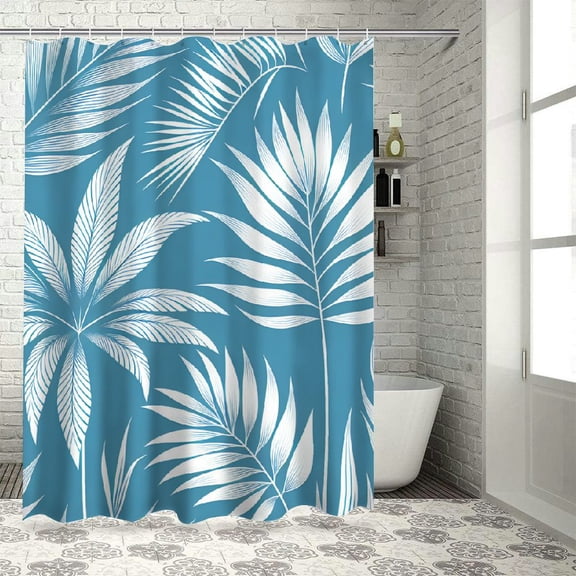 JRXY Tropical Rainforest Palm Monstera Leaves Shower Curtain, Summer Banana Leaf Design, Multiple Sizes White