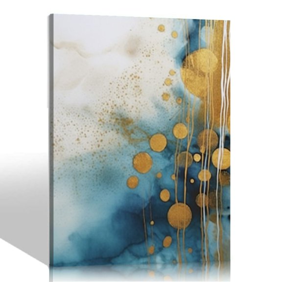 JRXY Turquoise and Gold Abstract Wall Art Watercolor Painting Marble Vortex Canvas Prints for Home Decor 16x20in 12x16 in