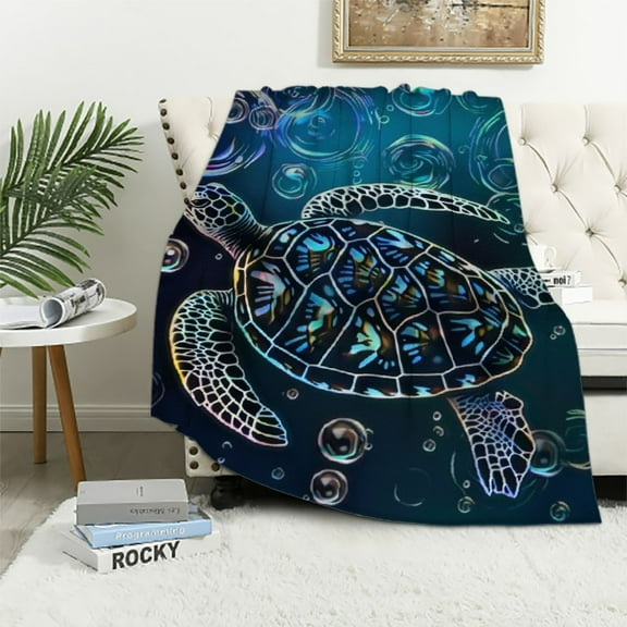 JRXY Turtle Blanket for Boys Girls Beach Theme Plush Sherpa Throw Blanket Teal Turquoise for Kids s (Throw ) White