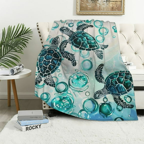 JRXY Turtle Blankets and Throws for Adults, Sherpa Blanket Turtle Super Soft Throw Blanket, Sea Turtle Fuzzy Blankets Blue Turtle Gifts for Teens Girls Women Turtle Lovers White