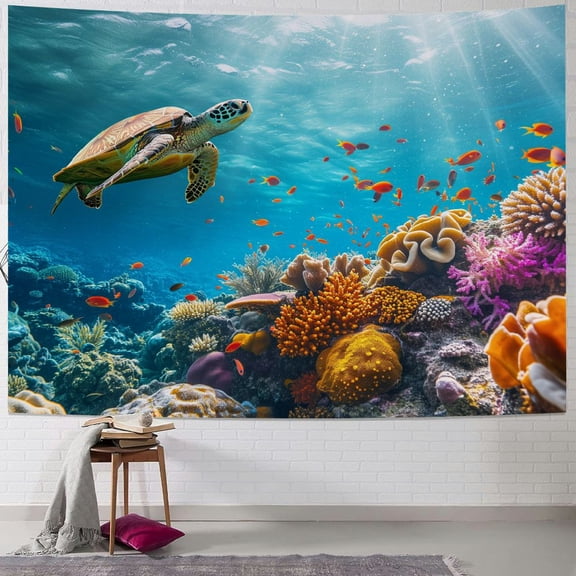 JRXY Turtle Swiming Under The Sea Tapestry Painting