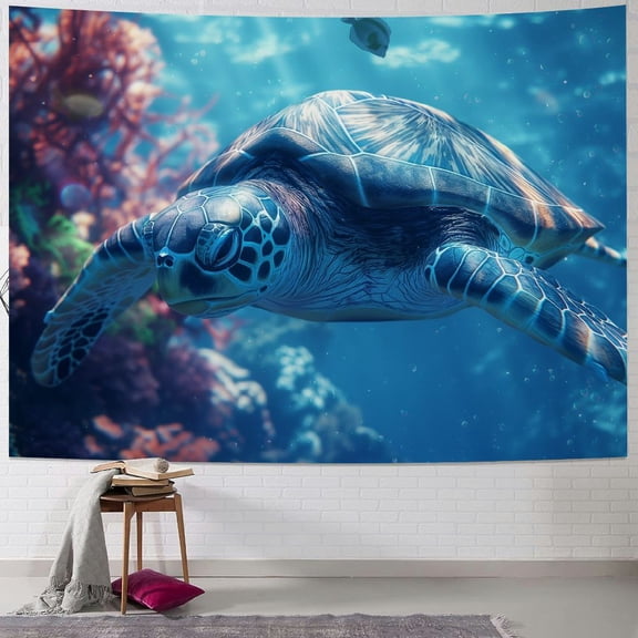 JRXY Turtle Swiming Under The Sea Tapestry Painting