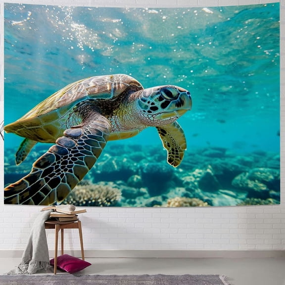 JRXY Turtle Swiming Under The Sea Tapestry Painting