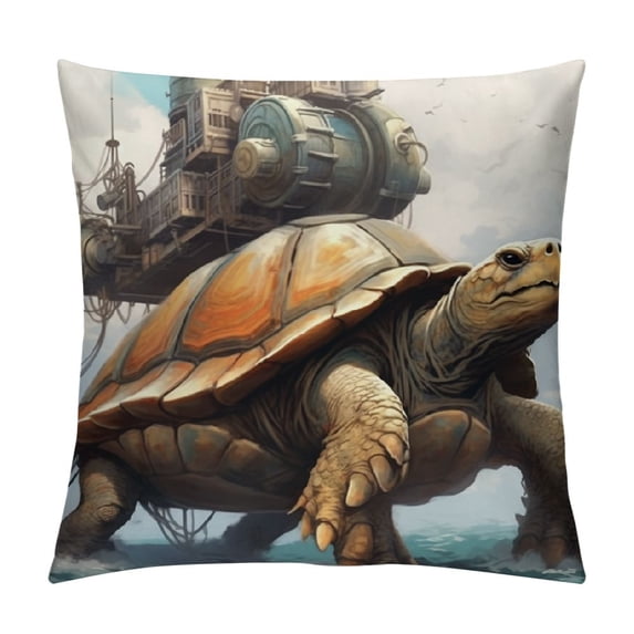 JRXY Turtle Throw Pillow Cover Set of Plant Vintage Steampunk Novelty midcentury Brown Square Oversized Decorative Pattern Washable Couch Outdoor Bed Sofa Porch Dorm Pillow Cases White