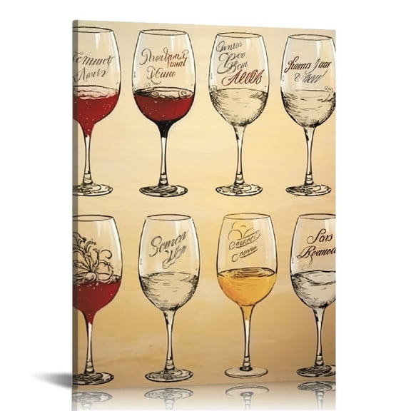 JRXY Types of Wine Poster Canvas Painting Wall Decoration Elegant Tip of the Tongue Tasting Art Vintage Metal Border Print Prints Wine Oil Painting Restaurant Decor 12x16 in