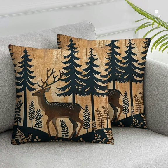 JRXY Vintage Bear Throw Pillow Covers,Cabin Deer Hunting Cushion Case for Home Living Room Decor, Farmhouse Wolf Animals Brown Yellow Decorative Throw Cushion Case,2 Pcs White