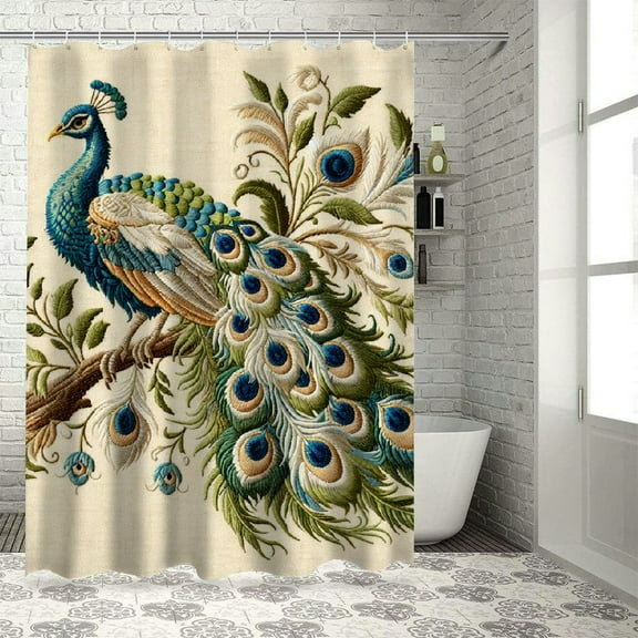 JRXY Vintage Blue Elegant Colorful Peacock Double Side Shower Curtain Multiple Sizes White
