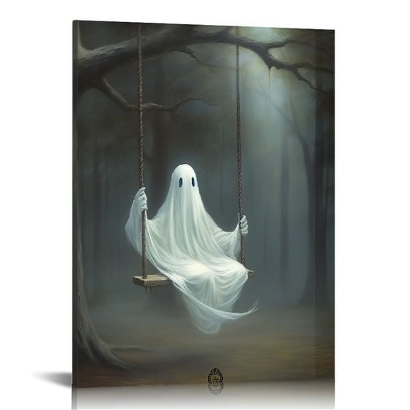 JRXY Vintage Cute Ghost Canvas Wall Art Aesthetic Poster Gothic Dark Academia Horror Decor 12x16 in