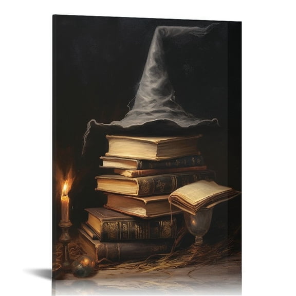 JRXY Vintage Dark Academia Halloween Canvas Wall Art Poster Gothic Victorian Witchy 16x20in 12x16 in