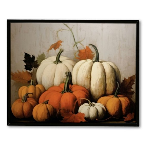 JRXY Vintage Fall Canvas Wall Art Halloween Still Life Pumpkin Room Decor Aesthetic Posters Rustic Fall Art Print Funky Autumn Farmhouse Wall Decor for Bedroom Dorm Frame 20x16in